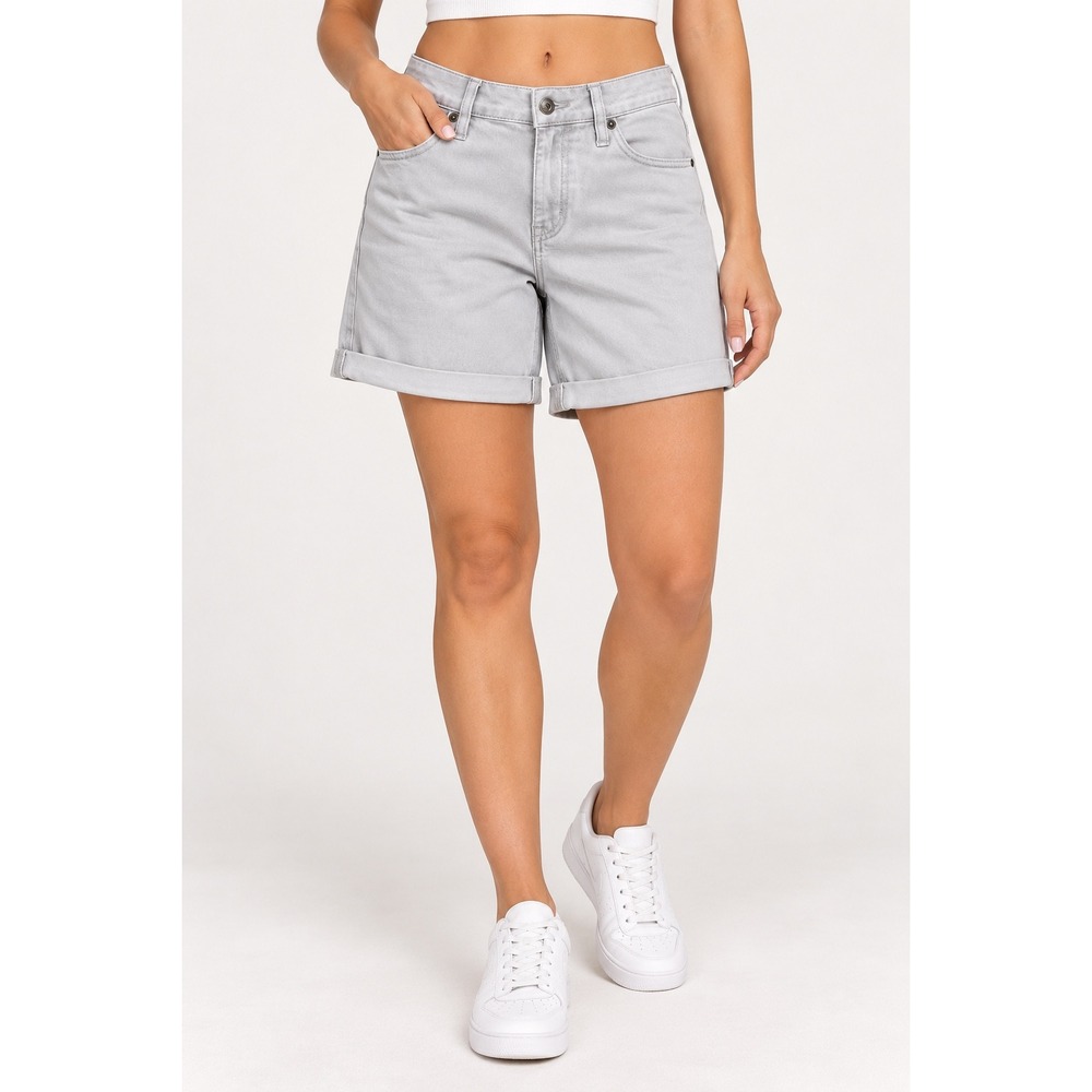 DKNY Jeans Womens Light Gray Cuffed Denim Shorts Size 8 Stretch Mid Rise